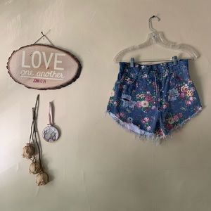 Vintage Denim Floral Cutoff Shorts | Hand Altered